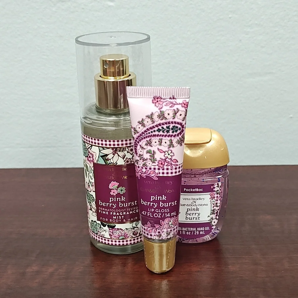 Bath & Body Works Vera Bradley PINK BERRY BURST Cosmetic Bag & Mini Set